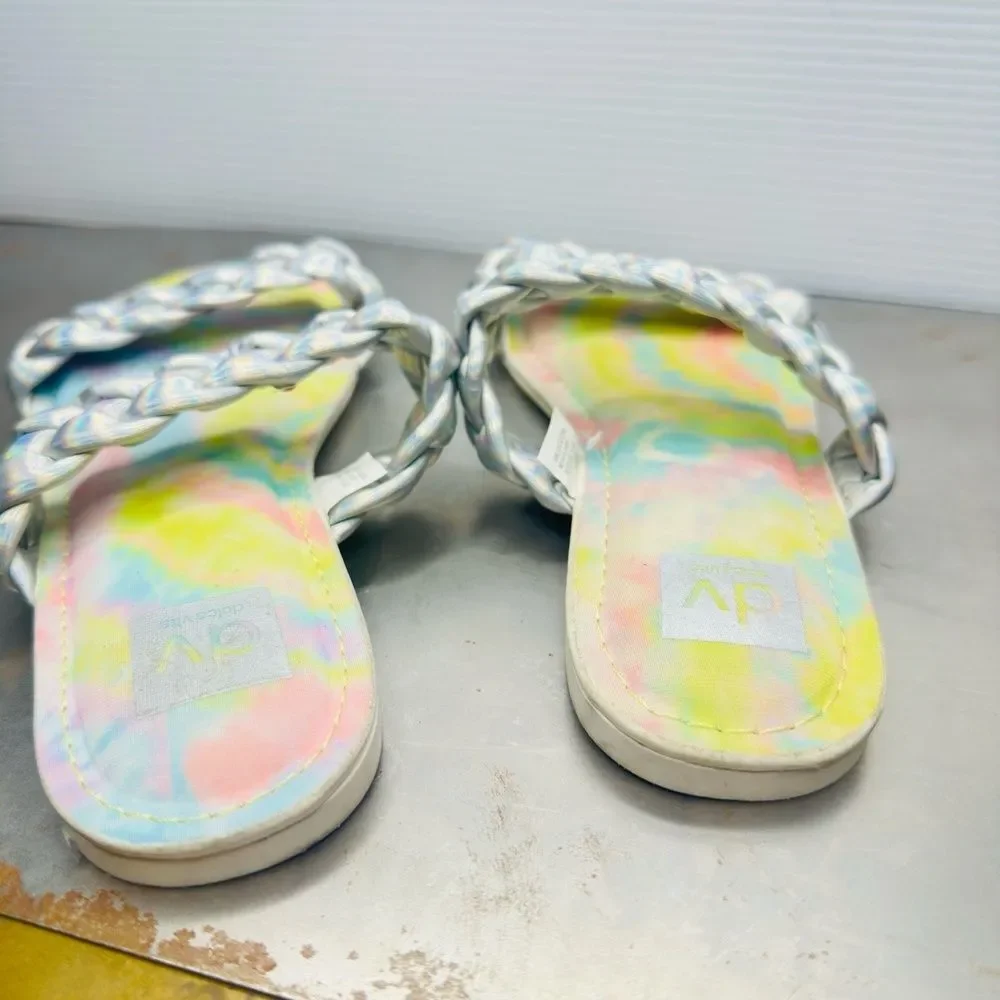 DV By Dolce Vita Slip On Girls Sandal 5 Braided Straps Rainbow Silver Careena